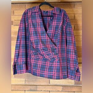 Talbots Silk Blend Pink and Blue Plaid Blouse